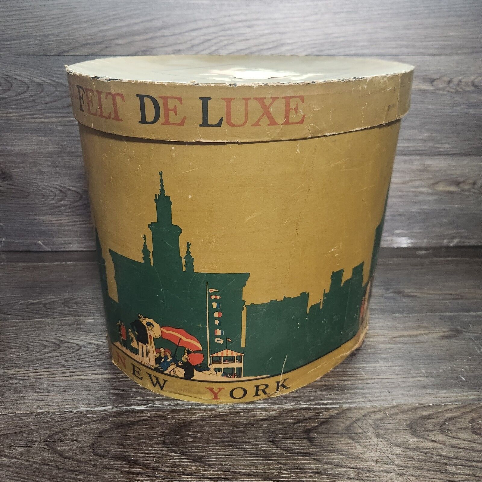 Vintage 1940\'s Hat Box Knapp-Felt De Luxe New York City Print Antique Victorian