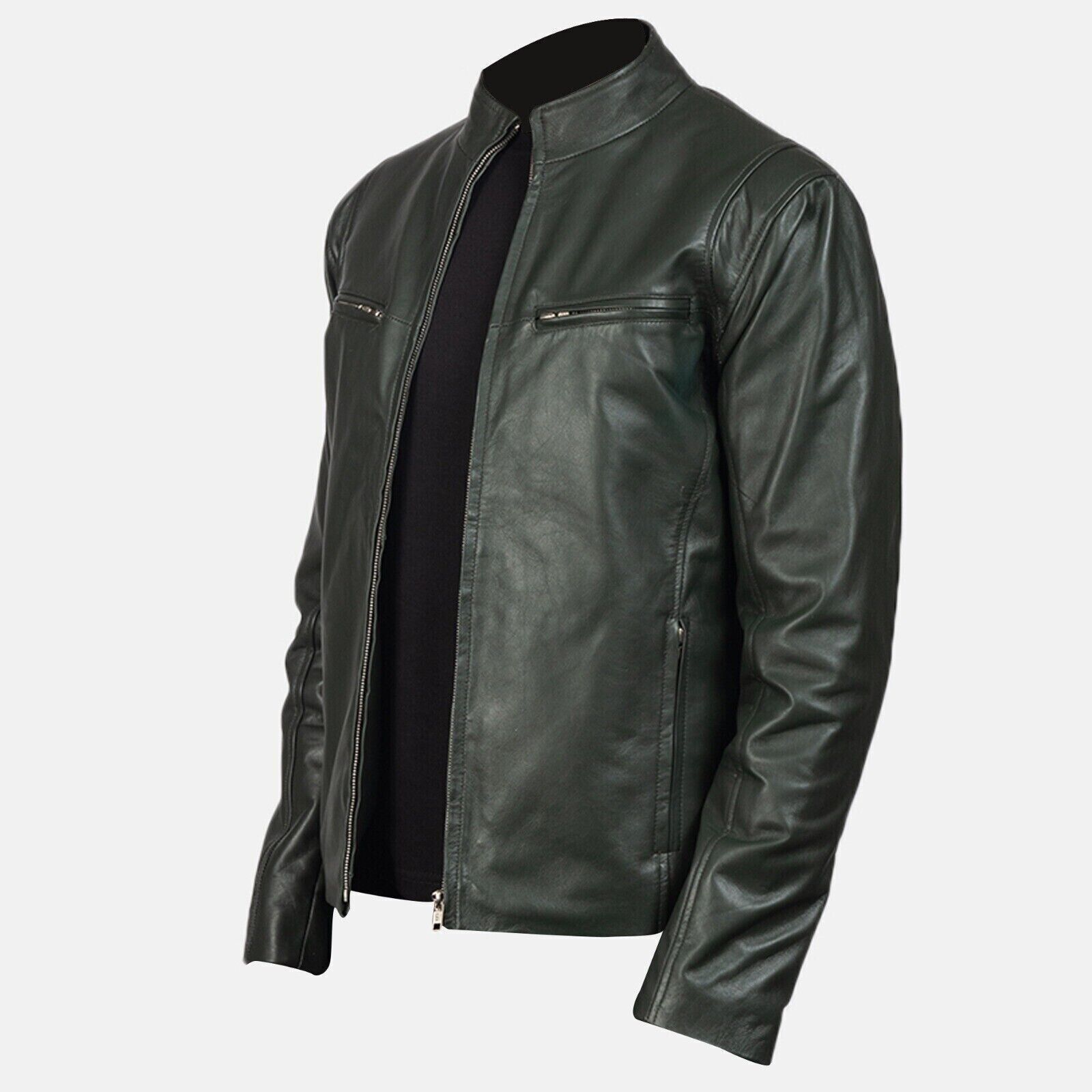 Mens Retro Leather Jacket Motorcycle Stand Collar Biker Coat Zip Up Outerwear