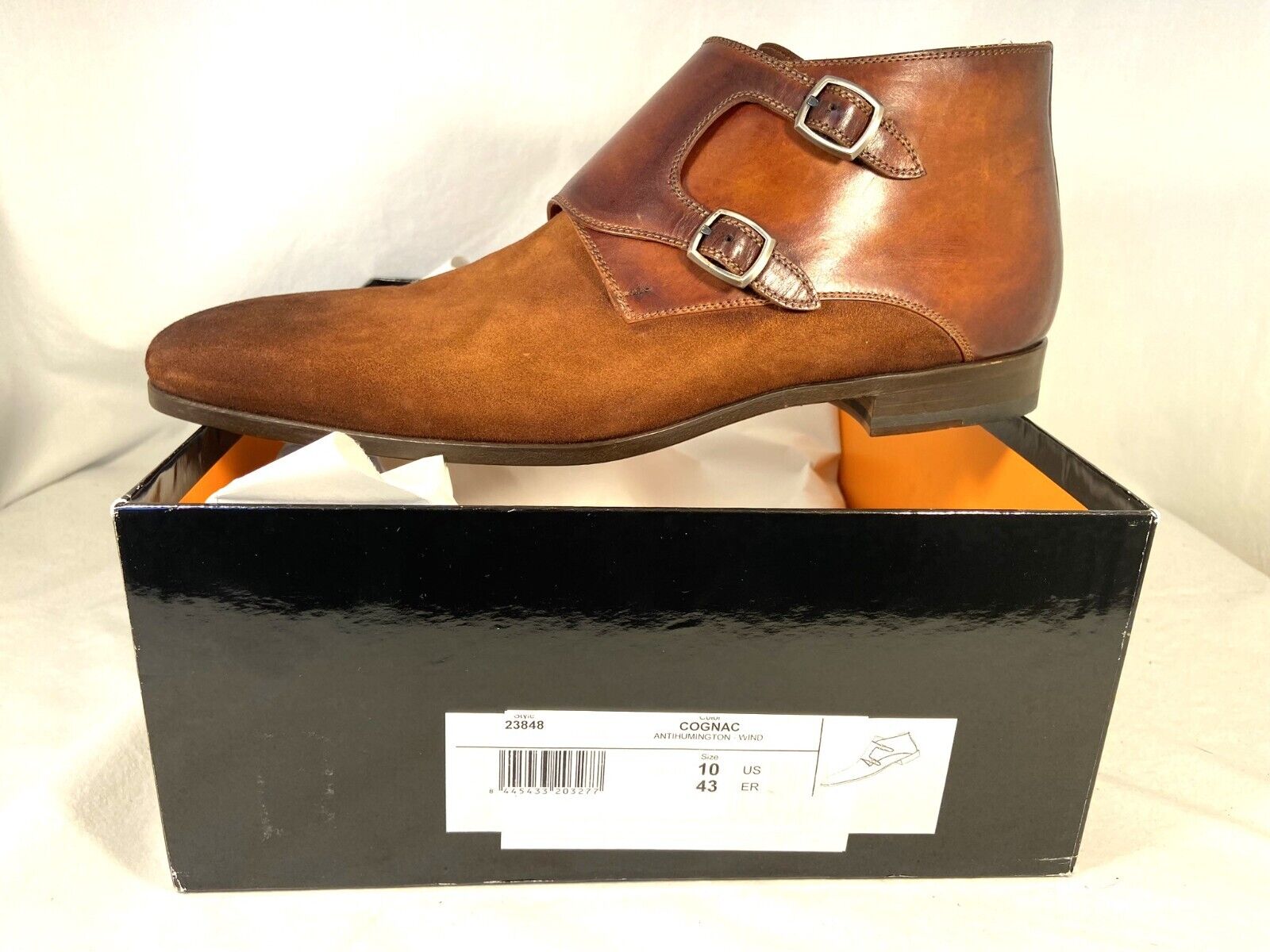 MAGNANNI Men\'s Antihumington Cognac Suede Double Monk Strap Boot Size US 10 $495