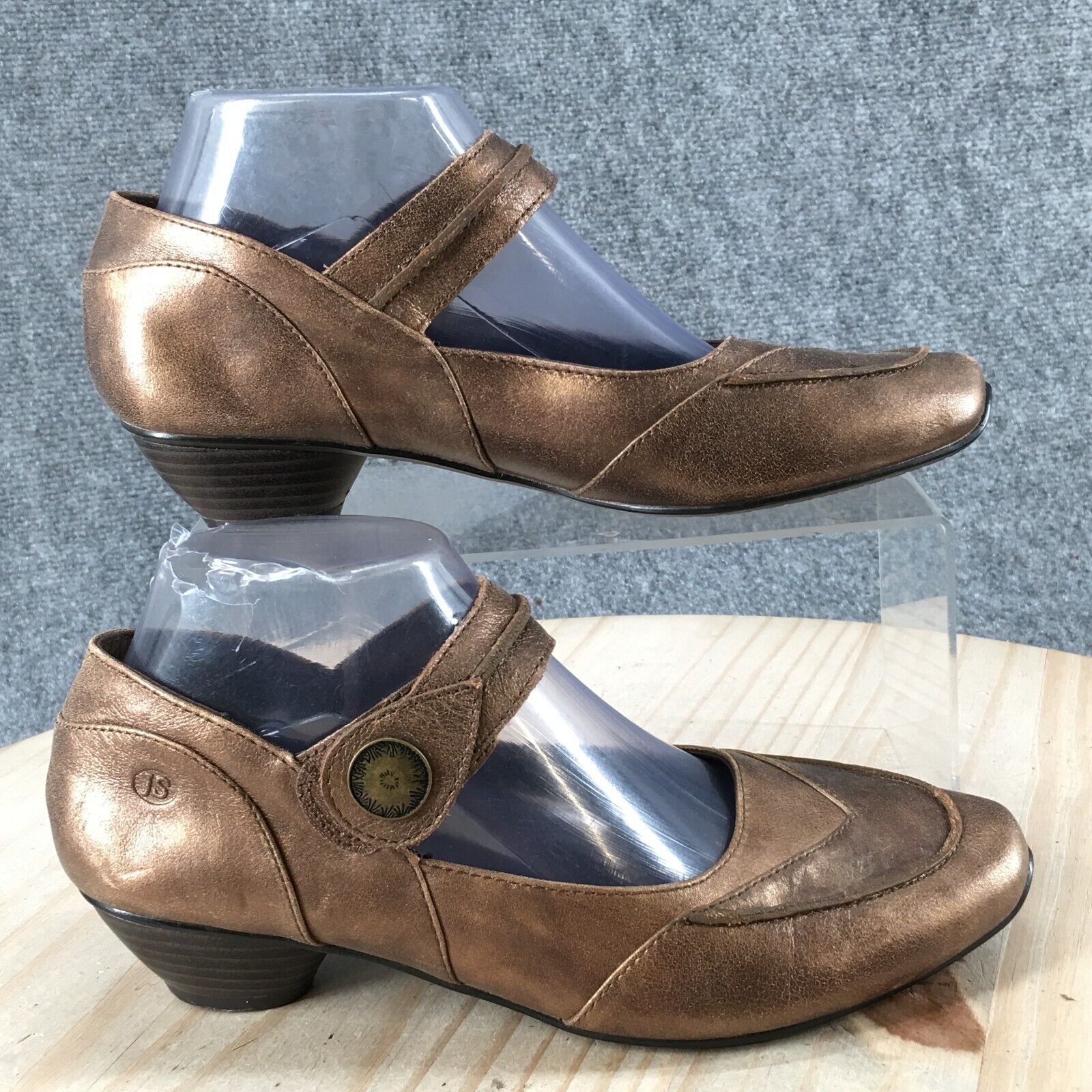 Josef Seibel Shoes Womens 38 Mary Jane Low Heels Comfort Gold Leather Hook&Loop
