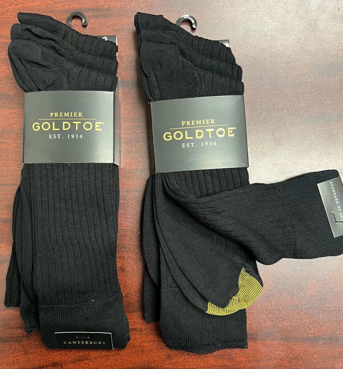Gold Toe Men\'s Canterbury 6-Pair Ribbed Crew Dress Socks Black Size 6-12.5