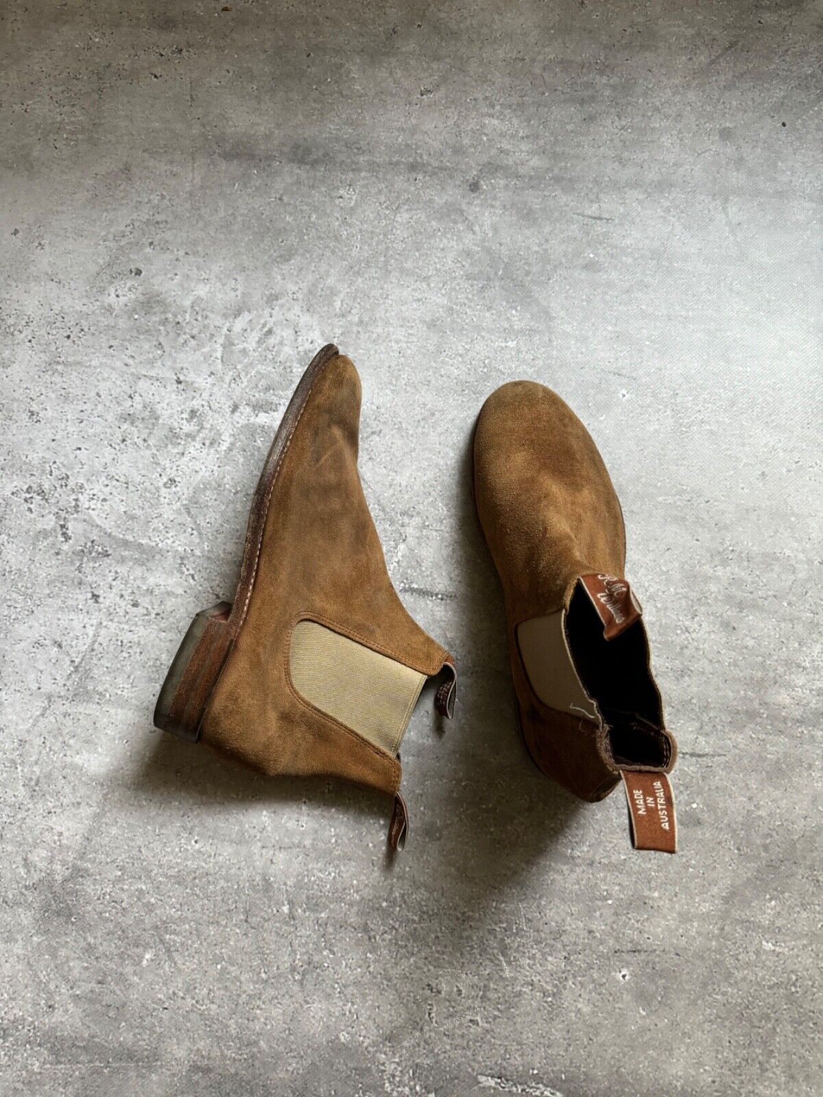 Men\'s R.M. Williams Comfort Craftsman Tan Suede Chelsea Boots Size US 9.5