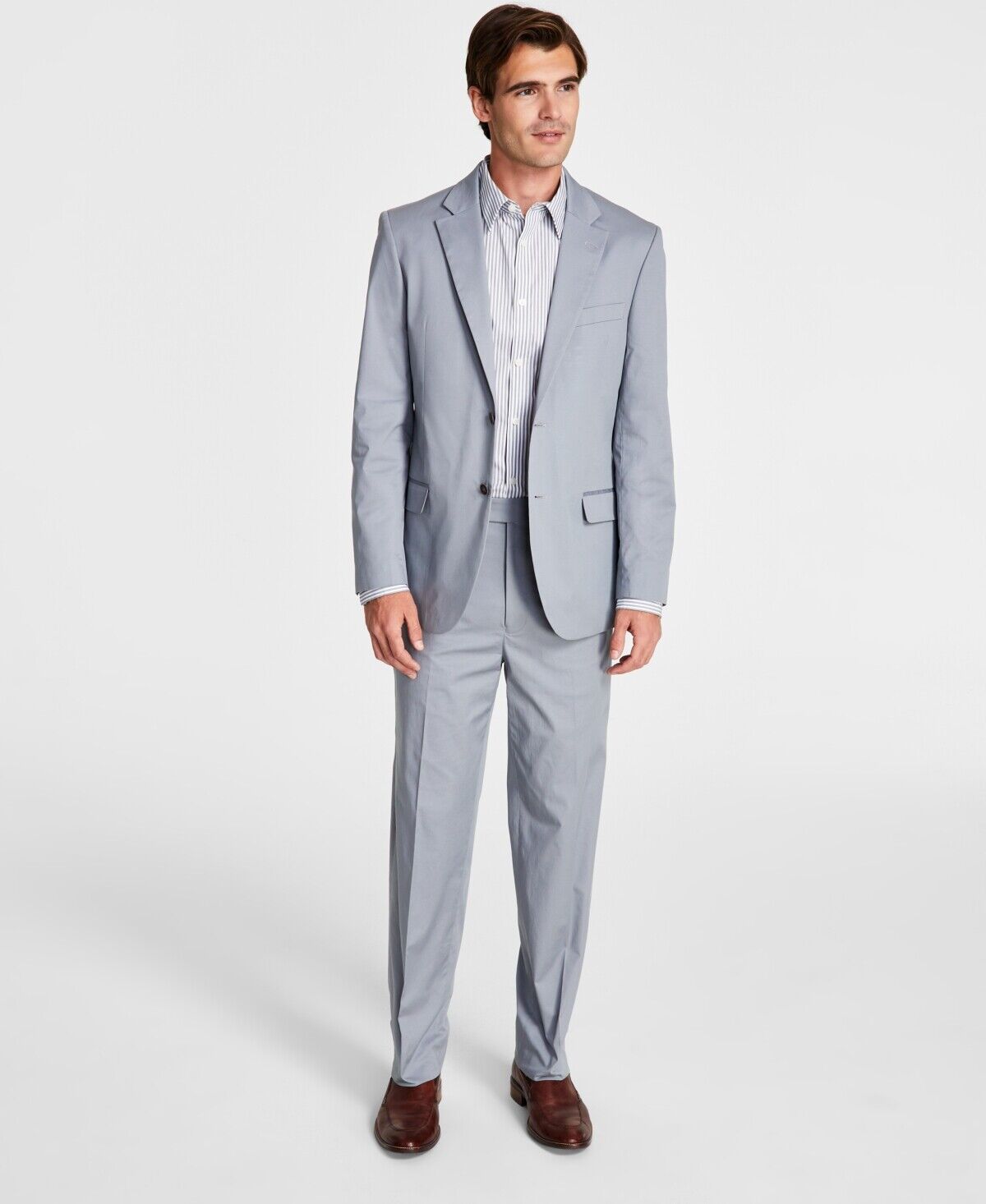 Nautica Men\'s Modern-Fit Stretch Cotton Solid Suit Grey 38R 32 x 32