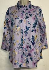 Coldwater Creek XS Button Up Shirt Light Purple Floral 3/4 Sleeve Cotton Top picture
