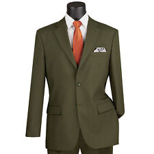 LUCCI Men's Olive Green 2-Button Classic-Fit Poplin Polyester Suit - NEW picture