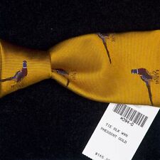 Ben Silver Tie NWT Embroidered Pheasants on Tuscan Gold Silk Twill England picture