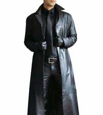 Men's Leather Long Coat Trench Coat Genuine Lambskin Leather Full Length Jacket picture