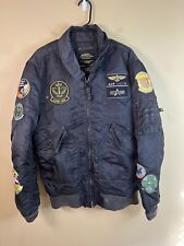 Alpha Industries Jacket Mens L Black Flyer Bomber Patches Tomcat picture