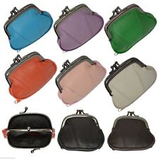 Women's Leather Metal Frame Double Clasp Zipper Coin Change Purse Ladies picture