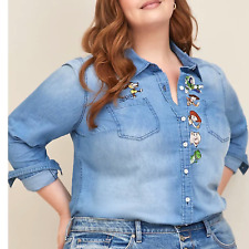Torrid Toy Story Disney Pixar Button Up Chambray Denim Shirt Woody Buzz New 1X picture