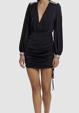 $495 Ramy Brook Women's Black Embellished Ruched Mini Dress Size 2 picture
