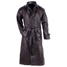 Giovanni Navarre Men's Black Patch Leather Full-Length Trench Coat Duster Jacket picture