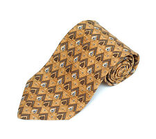 Joseph Abboud Men's Tie Wheat Brown & Gray Geometric Printed Silk Necktie picture