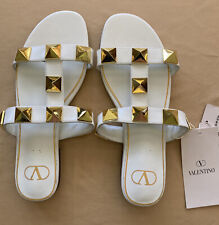 Valentino Roman Stud Rockstud Studded Leather Flat Slide Sandals Shoes EU 35 picture