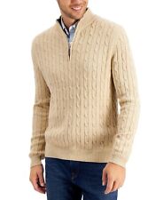 Club Room Mens Cable-Knit Quarter-Zip Sweater Toast Heather Tan Brown Large picture
