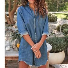 NEW FRANK & EILEEN MARY BUTTON DOWN SHIRT DRESS IN DK BLUE DISTRESSED DENIM M picture