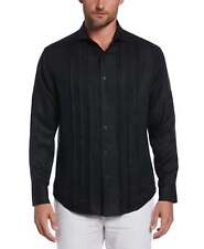 Cubavera Mens Linen Triple Tuck Embroidered Button Down Shirt Black Medium picture