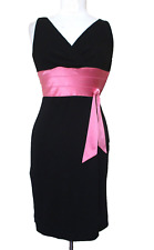 Vintage Kay Unger Dress 2P Women Black Stretch Rayon Blend Pink Satin Trim picture