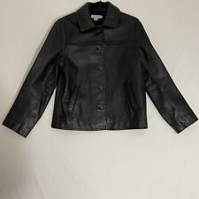 Vintage 1990’s J Crew Leather Jacket Buttons Mens Size Small Black picture