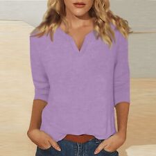 Women's V-Neck 3/4 Sleeve Tops Casual Solid Color T-Shirts Summer Daily Blouse. picture