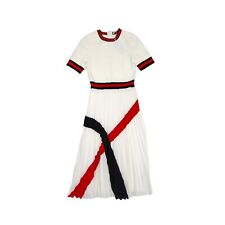 $329 Ted Baker FYNLIE Knitted Dress With Pleated Skirt Ivory Red Navy Size 2 picture