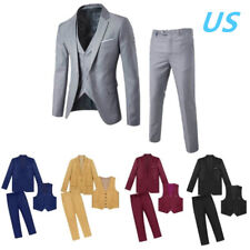US Mens 3Pcs Formal Suit Long Sleeve Blazer Vest with Pants Set Business Suit picture