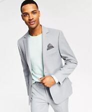 BAR III Men's Skinny-Fit Sharkskin Suit Jacket 46L Light Grey Wool Blend picture