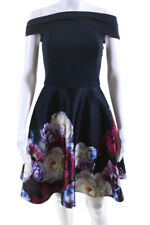 Ted Baker London Women's Boat Neck Sleeveless Fit Flare Floral Mini Dress Size 1 picture