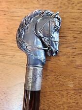 Antique Walking Cane Wooden Stick 925 Sterling Silver Horse Head Handle Gift ite picture