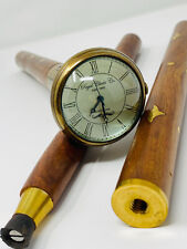 Wooden Walking Stick Cane Rare Brass Watch Design Golden Antique Vintage Head picture