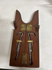 Antique WWI Era Folding Travel Wood Boot Jack w/ Boot and Lace Pullers picture