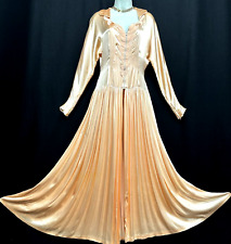 VTG 1930s/40s Peach Satin Dressing Gown Peignoir Boudoir Bias Cut Handmade SWEEP picture