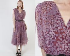 Vtg 80s Miss Elliette Floral Chiffon Dress Designer Deep V Party Airy Sundress picture