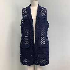 Chico's Blue Eyelet Open Front Topper Jacket Women's 2 Drawstring Waist EUC picture