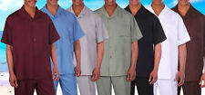 New Men's 2pc Walking Suit Short Sleeve Casual Shirt & Pants Set Solid #2954  picture