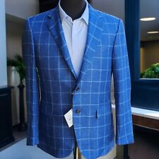 New CARUSO blazer 40R White Label Hemp Wool Blue Windowpane $1395 Summer Spring picture