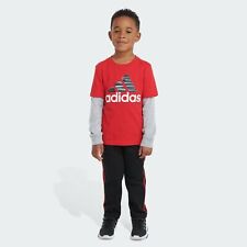 adidas kids Two-Piece Layered Cotton Tee and Fleece Pant Set picture