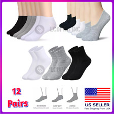 Lot 12 Pairs Ankle Athletic Socks Low Cut No Show Quarter Mens Womens Cotton USA picture