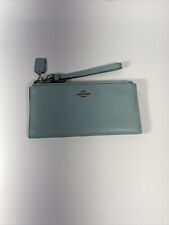 COACH Turquoise  Leather Polished Pebble Logo  Small Wristlet picture