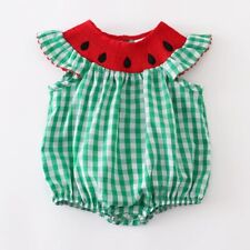 NEW Boutique Watermelon Baby Girls Smocked Gingham Romper Jumpsuit picture