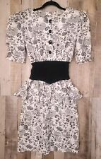 Vintage 80s Dress Womens 9/10 Peplum Ruffle Puff Sleeve Shoulder Pads Floral USA picture
