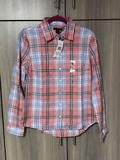 Tommy Hilfiger Women's Plaid Long Sleeve Button Down Peach Pink & Blue New Sz M picture