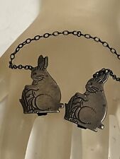 Antique Sterling Silver Suspender Clips Chain  Signed Rabbit picture