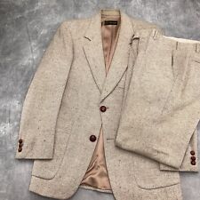 Pierre Cardin Suit Men 38/32Wx33L Brown Herringbone mid Rise Wool Tweed VTG 2pc picture
