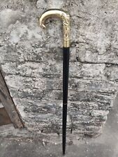 Vintage Wooden Black Walking Stick Cane with Solid Brass Designer Handle LOT 10 picture