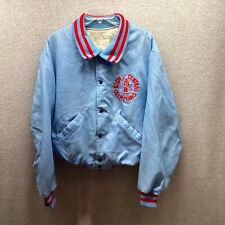 Vintage DeLong Jacket Adult Large Blue White Satin Bomber USA Mens Nylon 80s picture