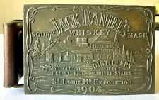 Jack Daniels Whiskey Brass Buckle St Louis Exposition 1904 Size 33 Leather Belt picture