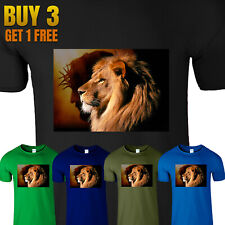 Lion With Jesus Faith Religious Christian Lovely American Men's T Shirt New Gift picture