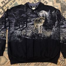 Vintage Wolf Wildlife Aop Art Unlimited Sweatshirt Henley Size XXL Blue picture