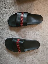 VALENTINO BY MARIO Black/Red Leather Logo Slide Sandals Men Size Us13 Authentic  picture